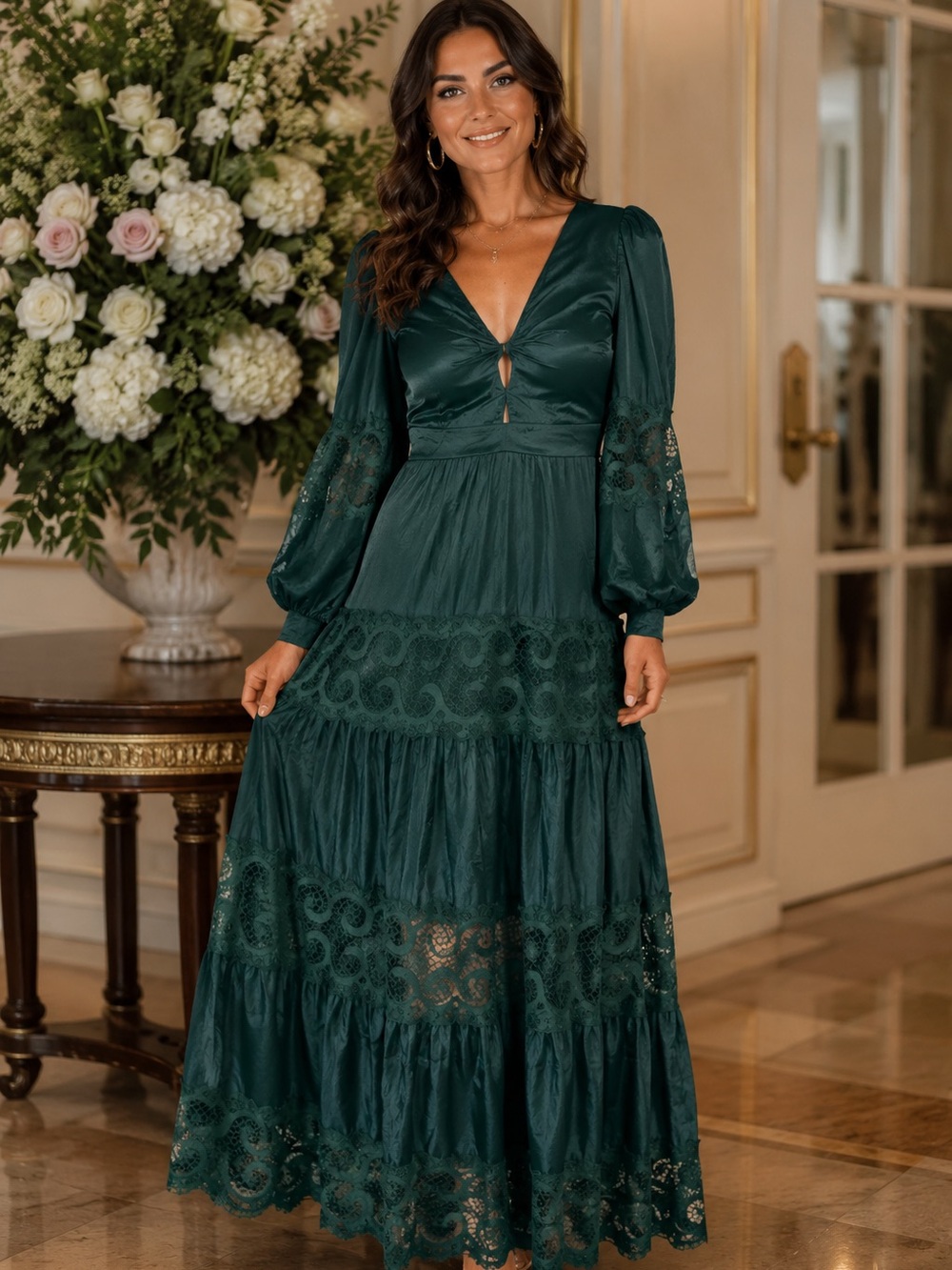 ✨ JJ’s Fairyland Forest Green Lace Maxi Dress ✨ large